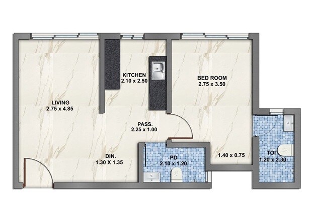 Floor plan of 1 BHK 675 Sq. Ft. Apartment in Sahyog Oshi, Mumbai