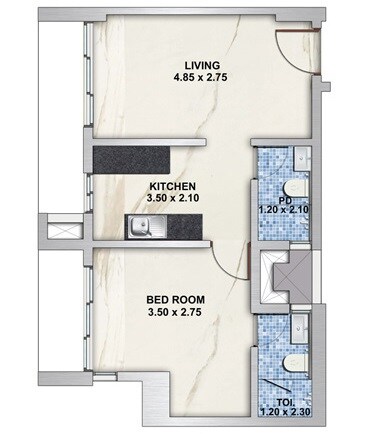 Floor plan of 1 BHK 695 Sq. Ft. Apartment in Sahyog Oshi, Mumbai