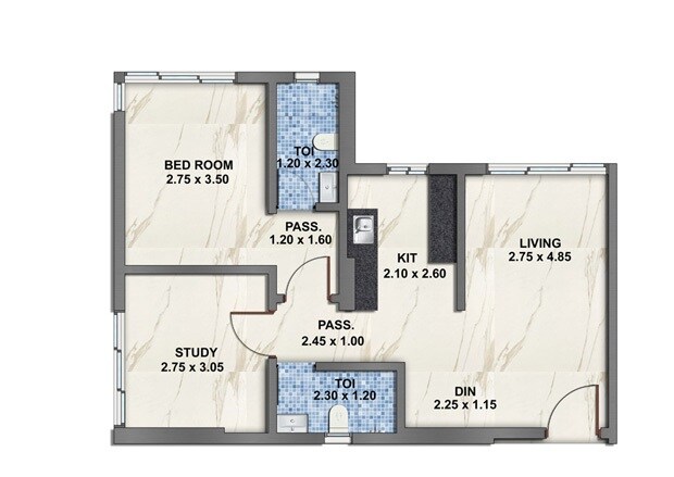 Floor plan of 2 BHK 889 Sq. Ft. Apartment in Sahyog Oshi, Mumbai