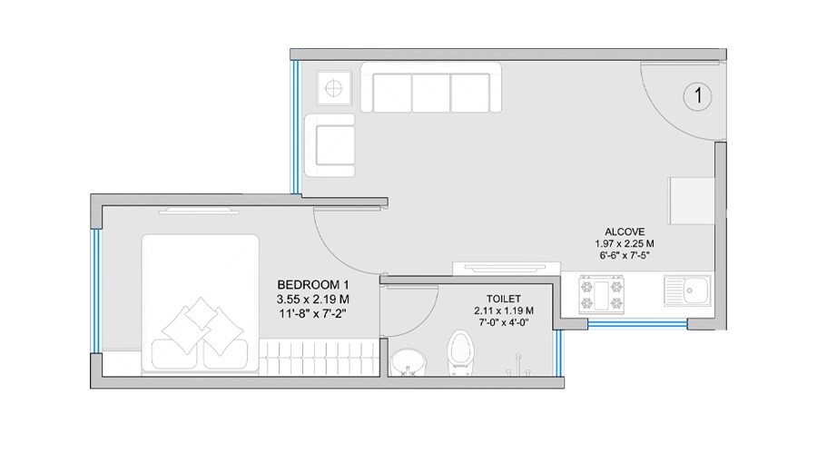 Floor plan of 1 BHK 324 Sq. Ft. Apartment in Sai Kutir Residency, Mumbai