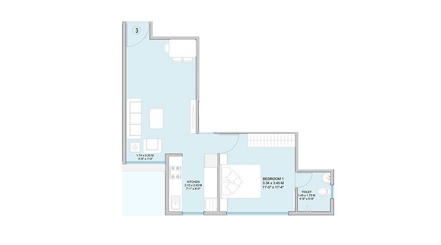 Floor plan of 1 BHK 432 Sq. Ft. Apartment in Sai Kutir Residency, Mumbai