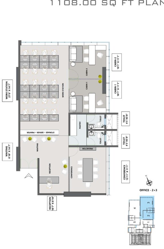 Floor plan of 1108 Sq. Ft. Office Space in Sai Orchid And Sai Fortune Business Centre, Mumbai