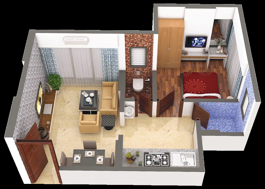 Floor plan of 1 BHK 304 Sq. Ft. Apartment in Sai Sastha Crystal, Mumbai
