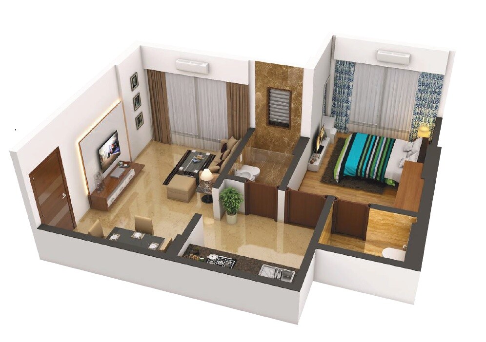 Floor plan of 1 BHK 382 Sq. Ft. Apartment in Sai Sastha Crystal, Mumbai