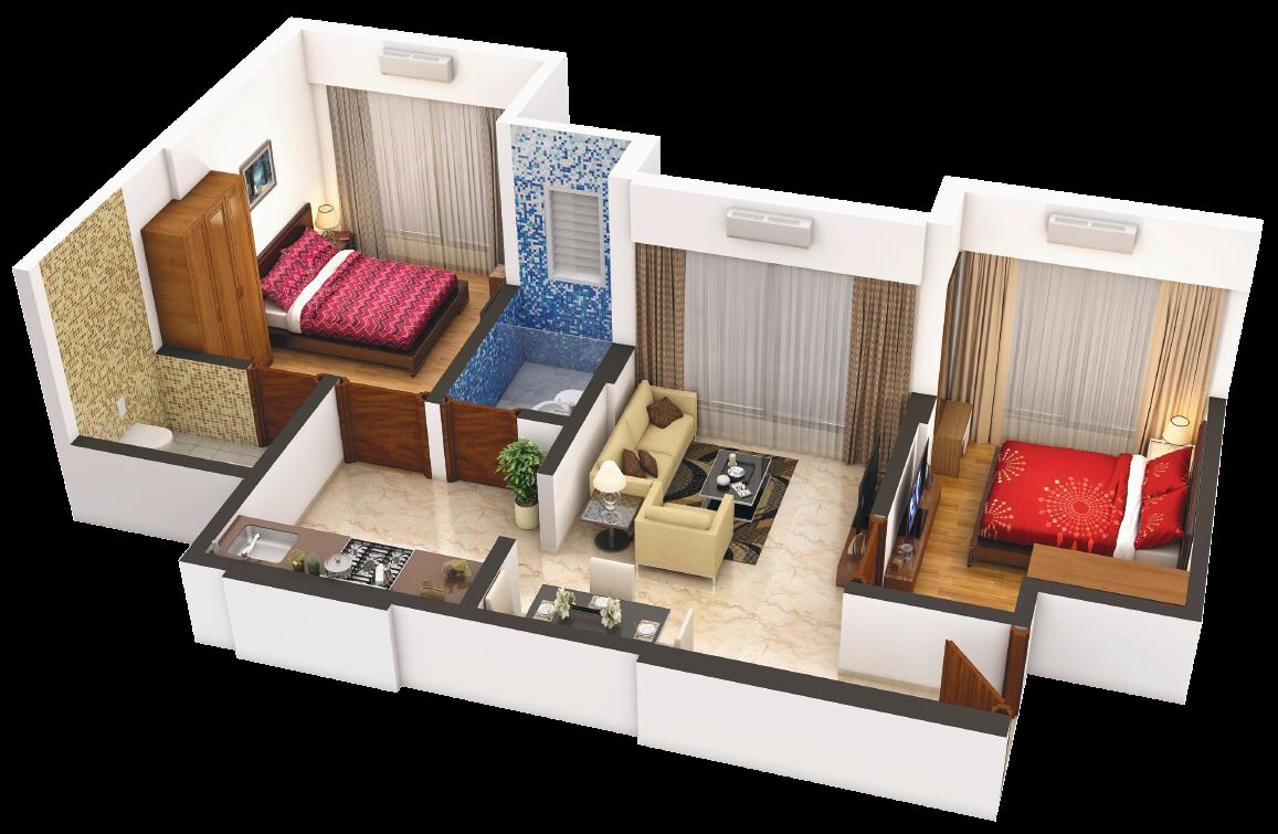 Floor plan of 2 BHK 460 Sq. Ft. Apartment in Sai Sastha Crystal, Mumbai