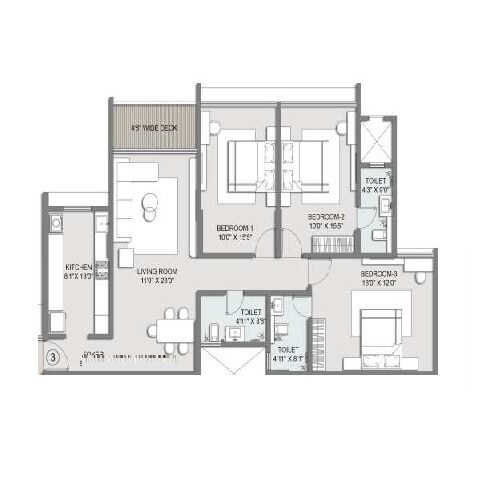Floor plan of 3 BHK 1218 Sq. Ft. Apartment in Sai Shankar, Mumbai