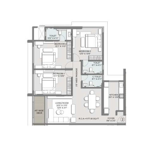 Floor plan of 3 BHK 991 Sq. Ft. Apartment in Sai Shankar, Mumbai