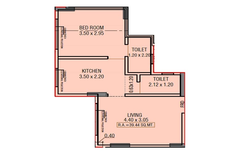 Floor plan of 1 BHK 425 Sq. Ft. Apartment in Sai Siddhi CHS, Mumbai