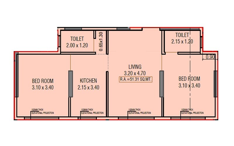Floor plan of 2 BHK 552 Sq. Ft. Apartment in Sai Siddhi CHS, Mumbai