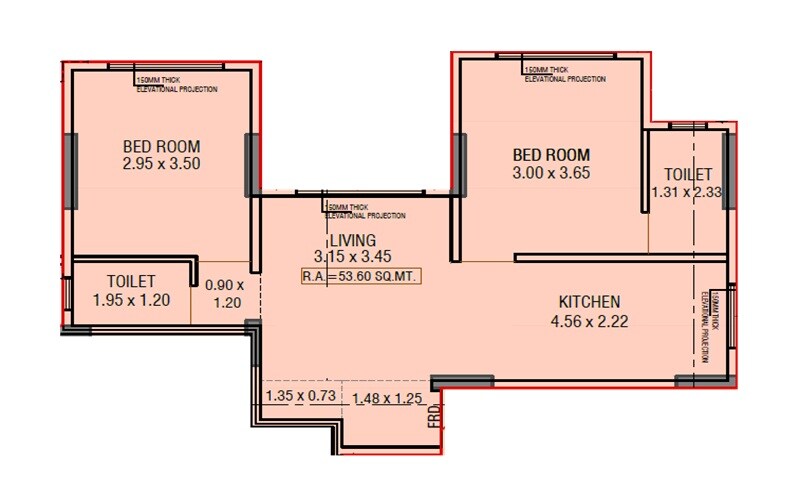 Floor plan of 2 BHK 577 Sq. Ft. Apartment in Sai Siddhi CHS, Mumbai
