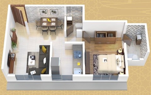 Floor plan of 1 BHK 426 Sq. Ft. Apartment in Sailee Prathamesh Star, Mumbai