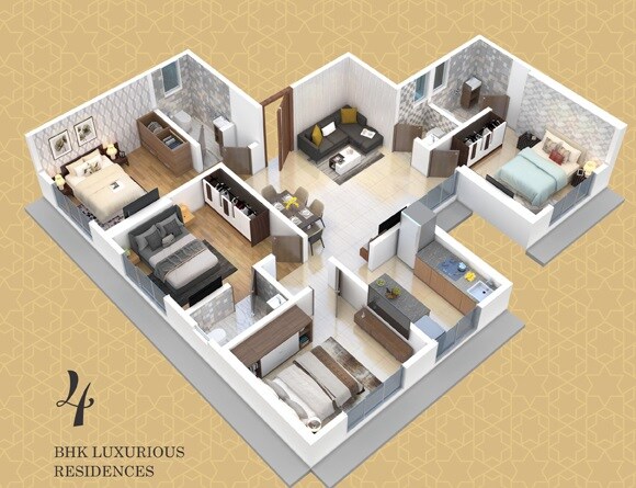 Floor plan of 4 BHK 900 Sq. Ft. Apartment in Sailee Prathamesh Star, Mumbai