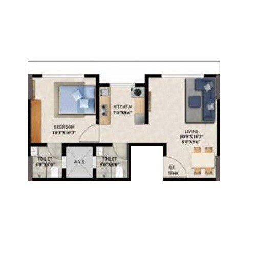 Floor plan of 1 BHK 368 Sq. Ft. Apartment in Sainath Om Raja, Mumbai