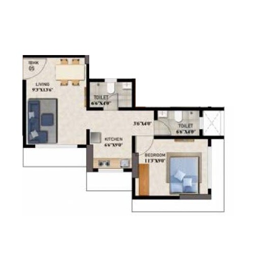 Floor plan of 1 BHK 379 Sq. Ft. Apartment in Sainath Om Raja, Mumbai