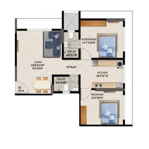 Floor plan of 2 BHK 442 Sq. Ft. Apartment in Sainath Om Raja, Mumbai