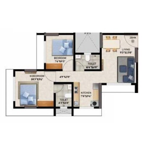 Floor plan of 2 BHK 598 Sq. Ft. Apartment in Sainath Om Raja, Mumbai