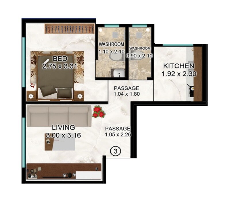 Floor plan of 1 BHK 356 Sq. Ft. Apartment in Sainath Residency Bhandup, Mumbai