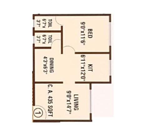 Floor plan of 1 BHK 410 Sq. Ft. Apartment in Sainath Yamuna Heights, Mumbai