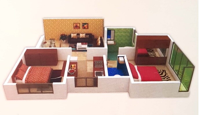 Floor plan of 2 BHK 433 Sq. Ft. Apartment in Sainath Yamuna Heights, Mumbai