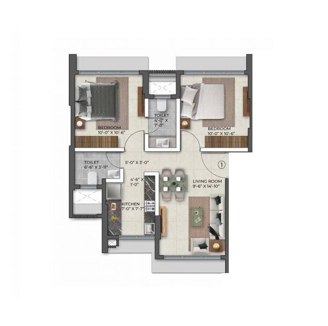 2 BHK 665 Sq. Ft. Apartment
