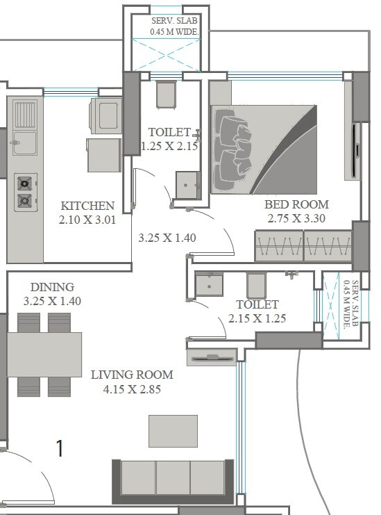 Floor plan of 1 BHK 417 Sq. Ft. Apartment in Samaj Darshan Apartment, Mumbai