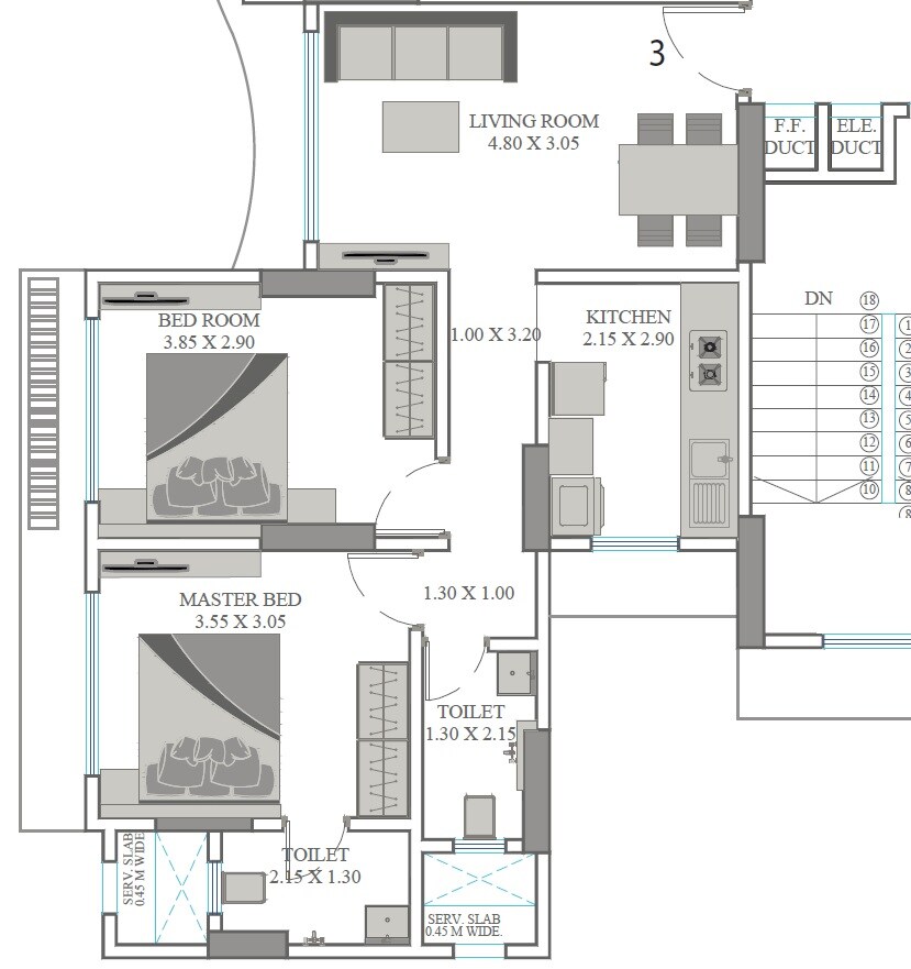 Floor plan of 2 BHK 605 Sq. Ft. Apartment in Samaj Darshan Apartment, Mumbai