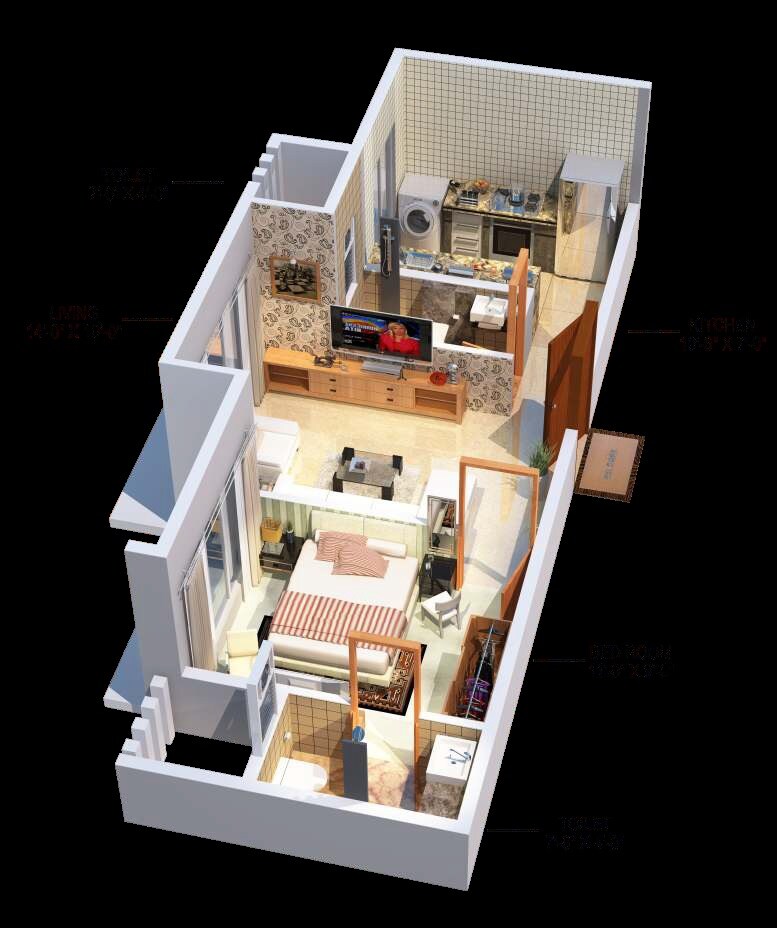 Floor plan of 1 BHK 393 Sq. Ft. Apartment in Samar Heights, Mumbai