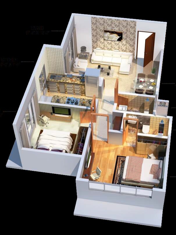 Floor plan of 2 BHK 612 Sq. Ft. Apartment in Samar Heights, Mumbai
