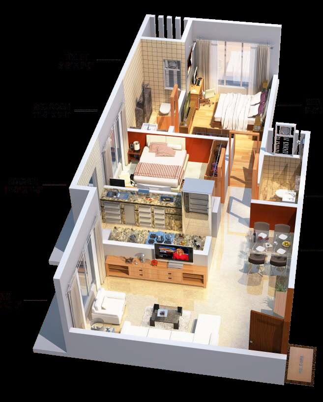 Floor plan of 2 BHK 651 Sq. Ft. Apartment in Samar Heights, Mumbai