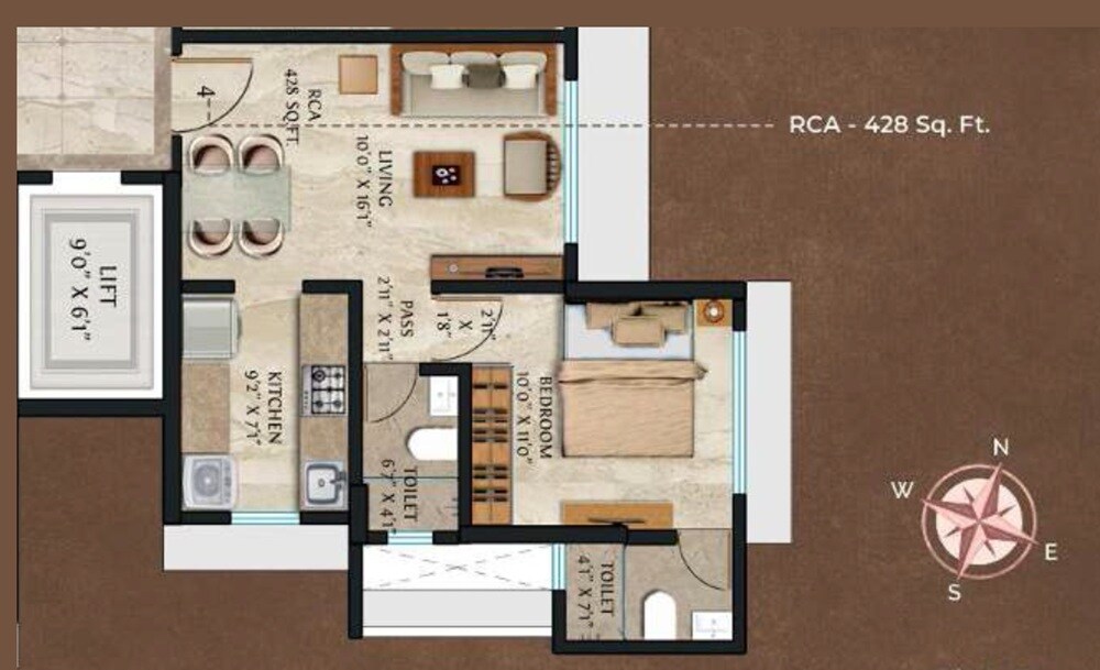 Floor plan of 1 BHK 428 Sq. Ft. Apartment in Samarpan Anand CHS, Mumbai