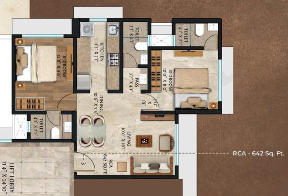 Floor plan of 2 BHK 642 Sq. Ft. Apartment in Samarpan Anand CHS, Mumbai