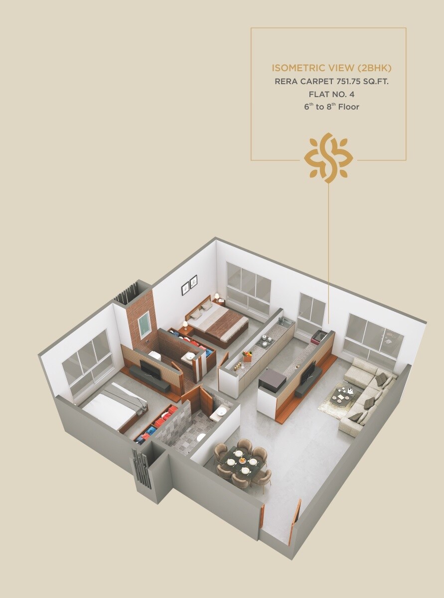 Floor plan of 2 BHK 751 Sq. Ft. Apartment in Samarpan CHS Borivali, Mumbai