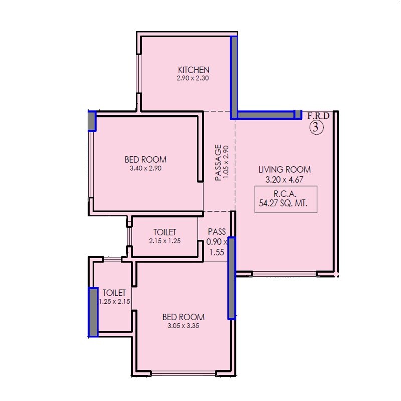 Floor plan of 2 BHK 584 Sq. Ft. Apartment in Samarpan Krishnagiri Upavan CHS, Mumbai
