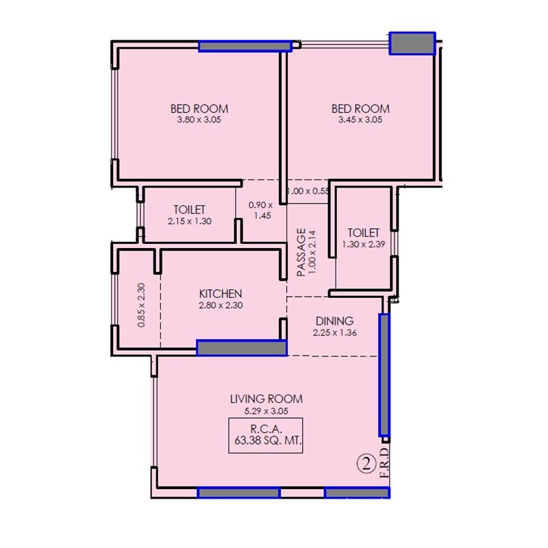 Floor plan of 2 BHK 682 Sq. Ft. Apartment in Samarpan Krishnagiri Upavan CHS, Mumbai