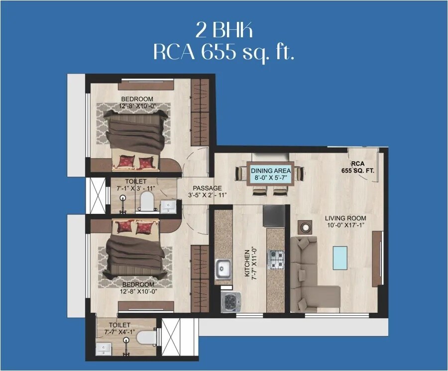Floor plan of 2 BHK 655 Sq. Ft. Apartment in Samarpan Megh Mahal CHS, Mumbai