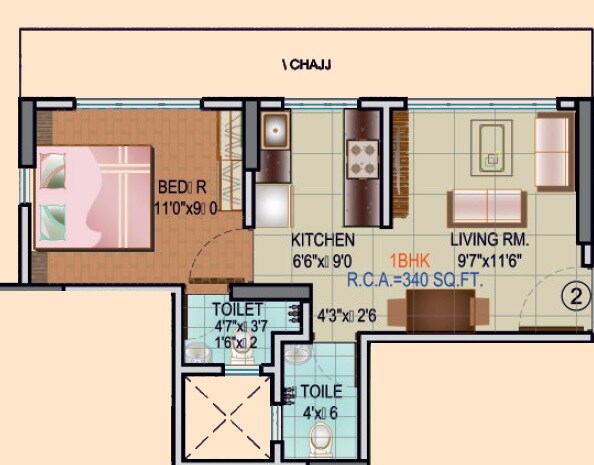 Floor plan of 1 BHK 340 Sq. Ft. Apartment in Samarpan Nikunj Vihar CHS, Mumbai