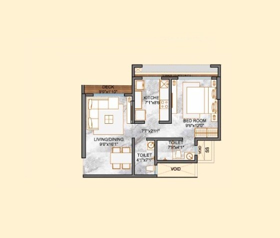 Floor plan of 1 BHK 475 Sq. Ft. Apartment in Samarpan Swanand CHS, Mumbai