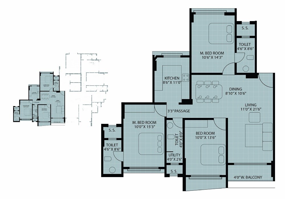 Floor plan of 3 BHK 1169 Sq. Ft. Apartment in Samarpeet Thapar LE Parc, Mumbai