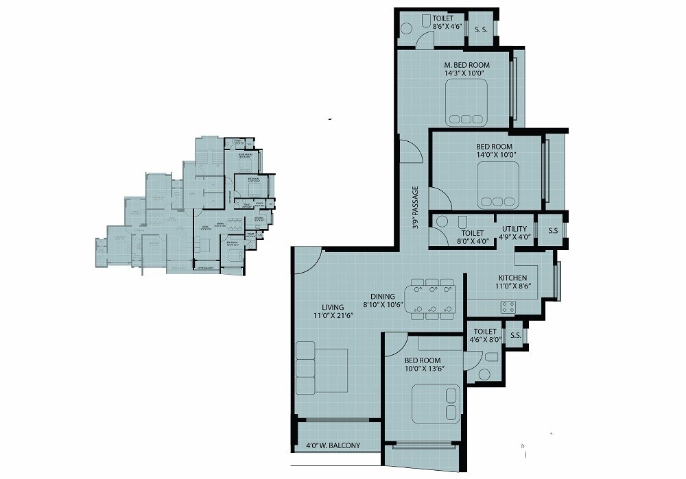 Floor plan of 3 BHK 1131 Sq. Ft. Apartment in Samarpeet Thapar LE Parc, Mumbai