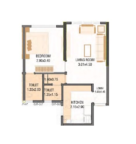 Floor plan of 1 BHK 392 Sq. Ft. Apartment in Samarth Drushti Emerald, Mumbai