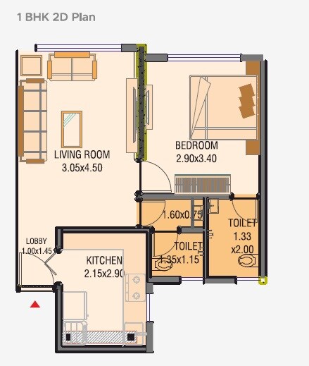 Floor plan of 1 BHK 419 Sq. Ft. Apartment in Samarth Drushti Emerald, Mumbai