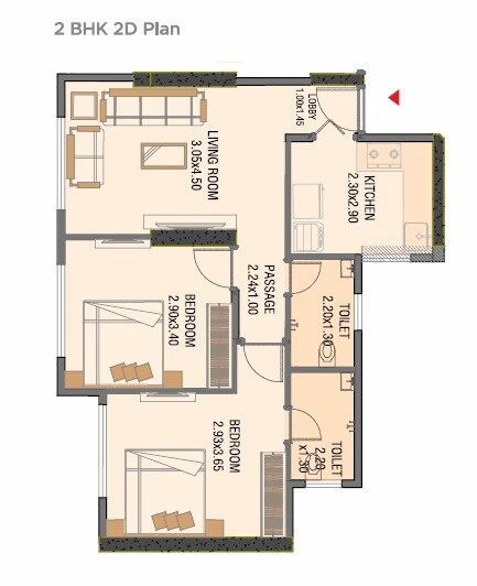 Floor plan of 2 BHK 698 Sq. Ft. Apartment in Samarth Drushti Emerald, Mumbai