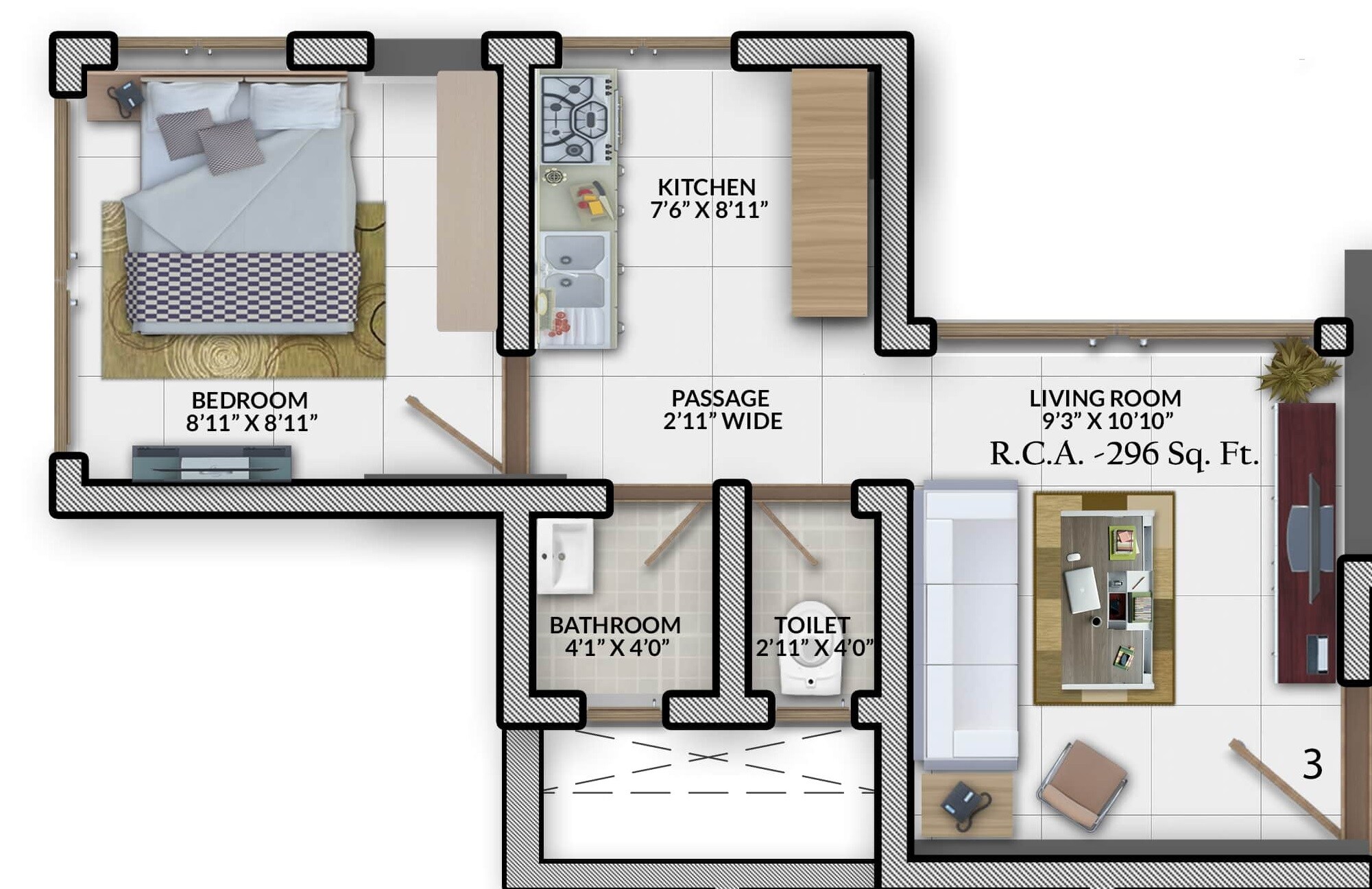 Floor plan of 1 BHK 296 Sq. Ft. Apartment in Samarth Menaba Heights, Mumbai