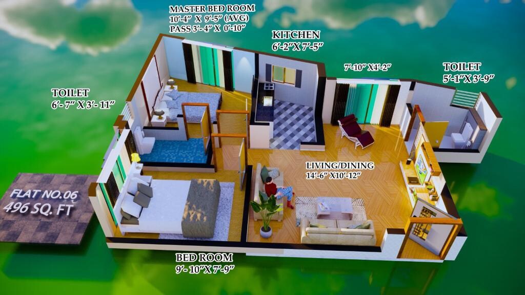 Floor plan of 2 BHK 496 Sq. Ft. Apartment in Samarth Reva, Mumbai