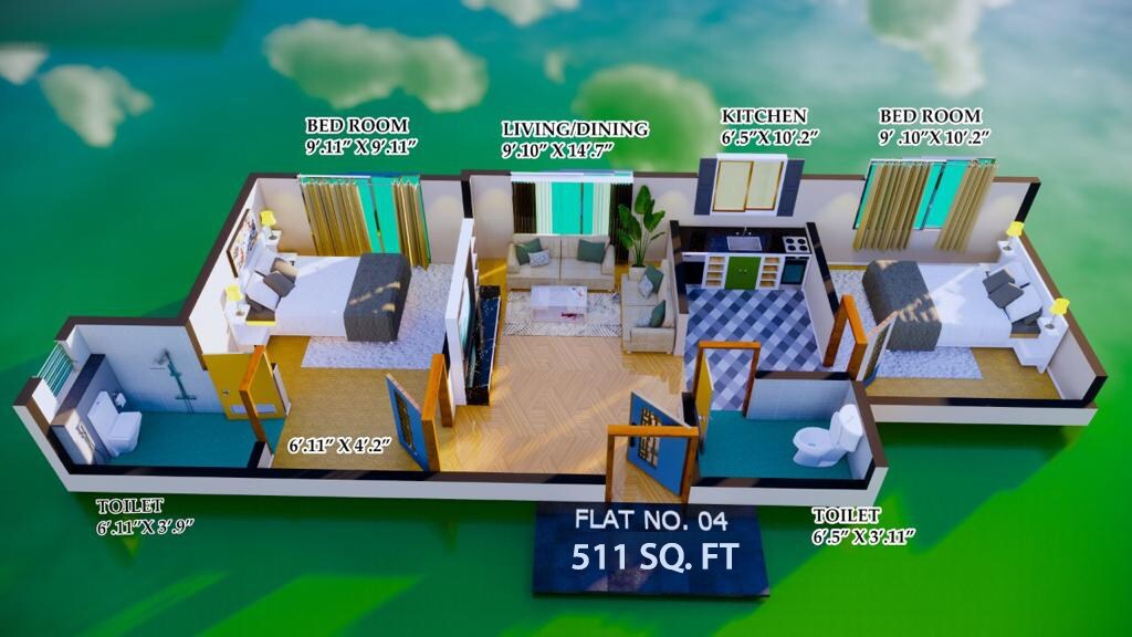 Floor plan of 2 BHK 511 Sq. Ft. Apartment in Samarth Reva, Mumbai