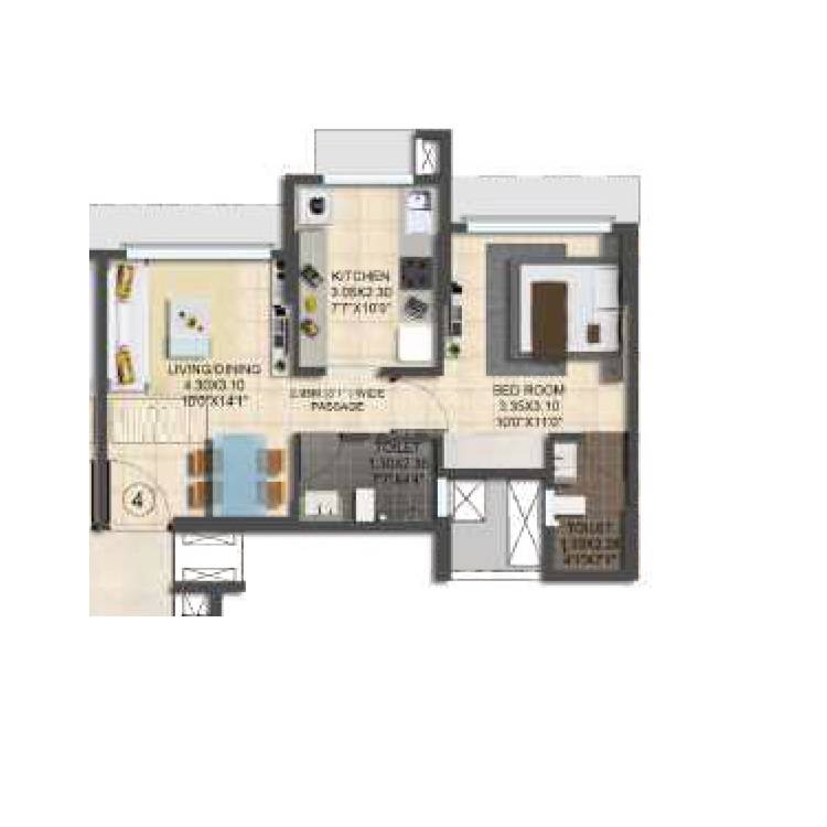 Floor plan of 1 BHK Apartment - 435 sq. ft. in Samarth Srishti, Mumbai