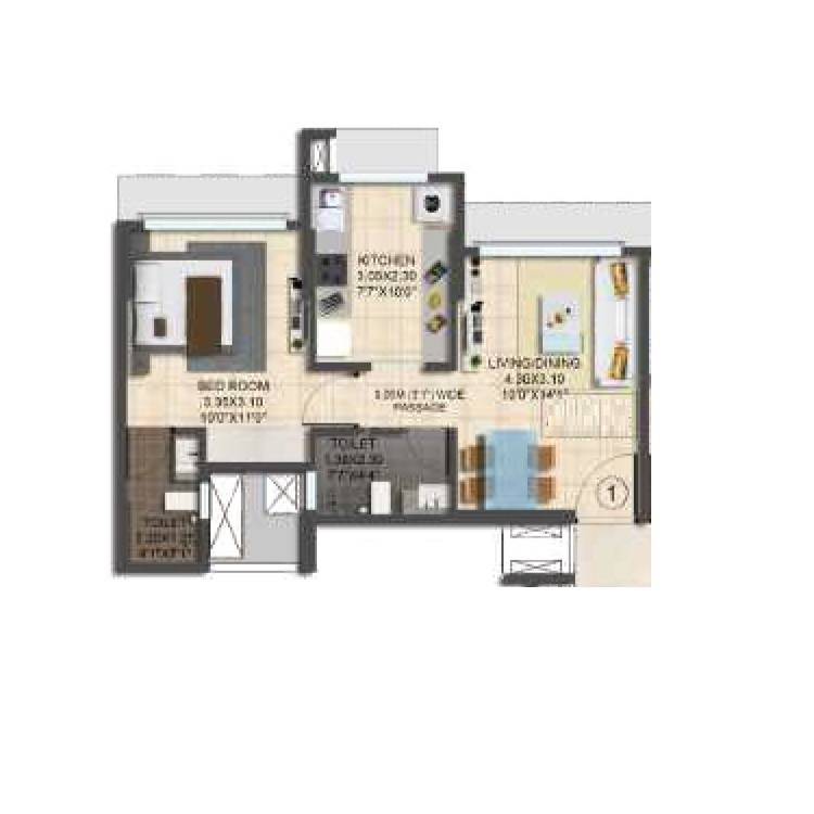 Floor plan of 1 BHK Apartment - 455 sq. ft. in Samarth Srishti, Mumbai