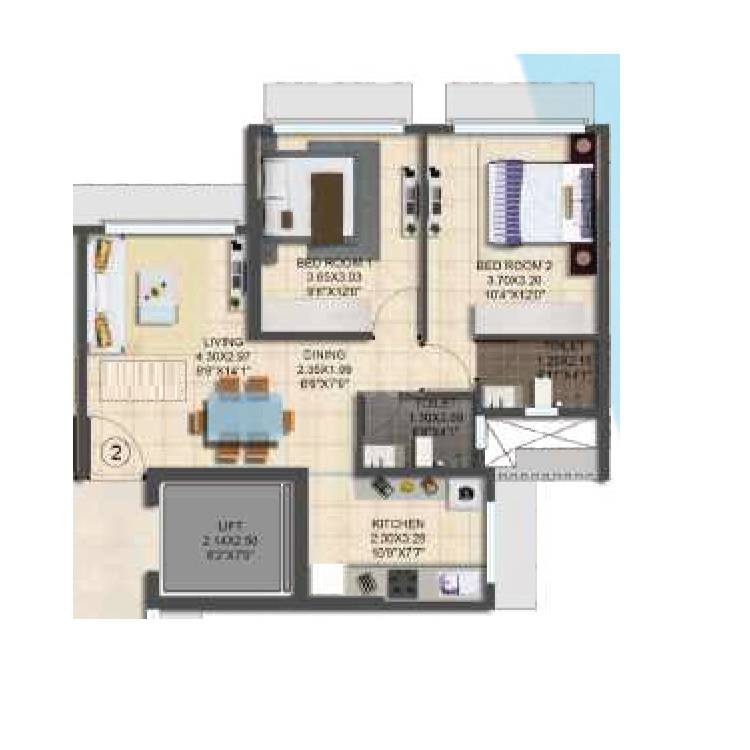 Floor plan of 2 BHK Apartment - 600 sq. ft. in Samarth Srishti, Mumbai