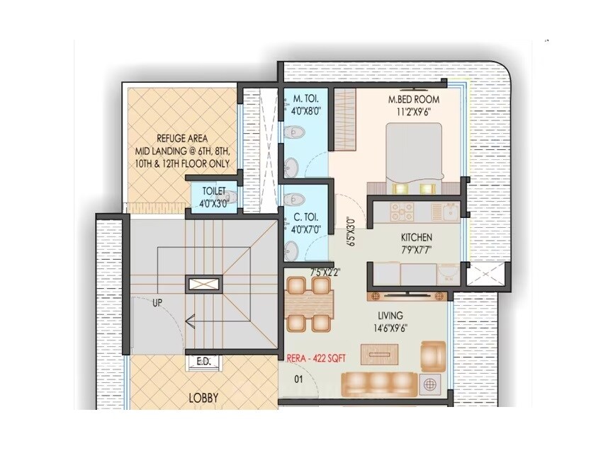 Floor plan of 1 BHK 422 Sq. Ft. Apartment in Samarth Vatsalya, Mumbai
