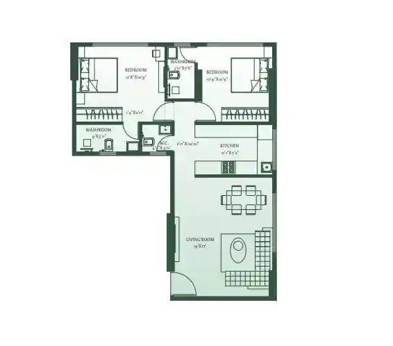 Floor plan of 2 BHK 790 Sq. Ft. Apartment in Sambhav Eden, Mumbai